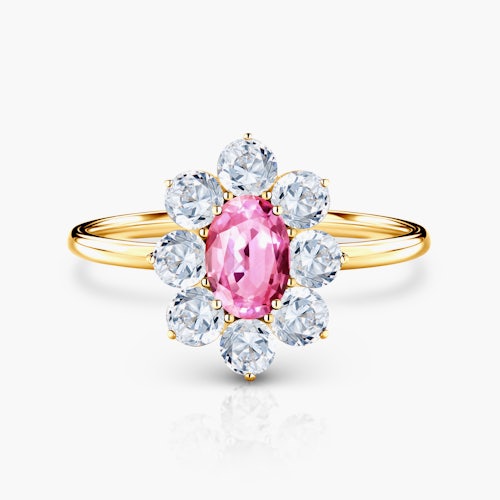 Pierścionek zaręczynowy SAVICKI: złoty, różowy szafir, białe szafiry